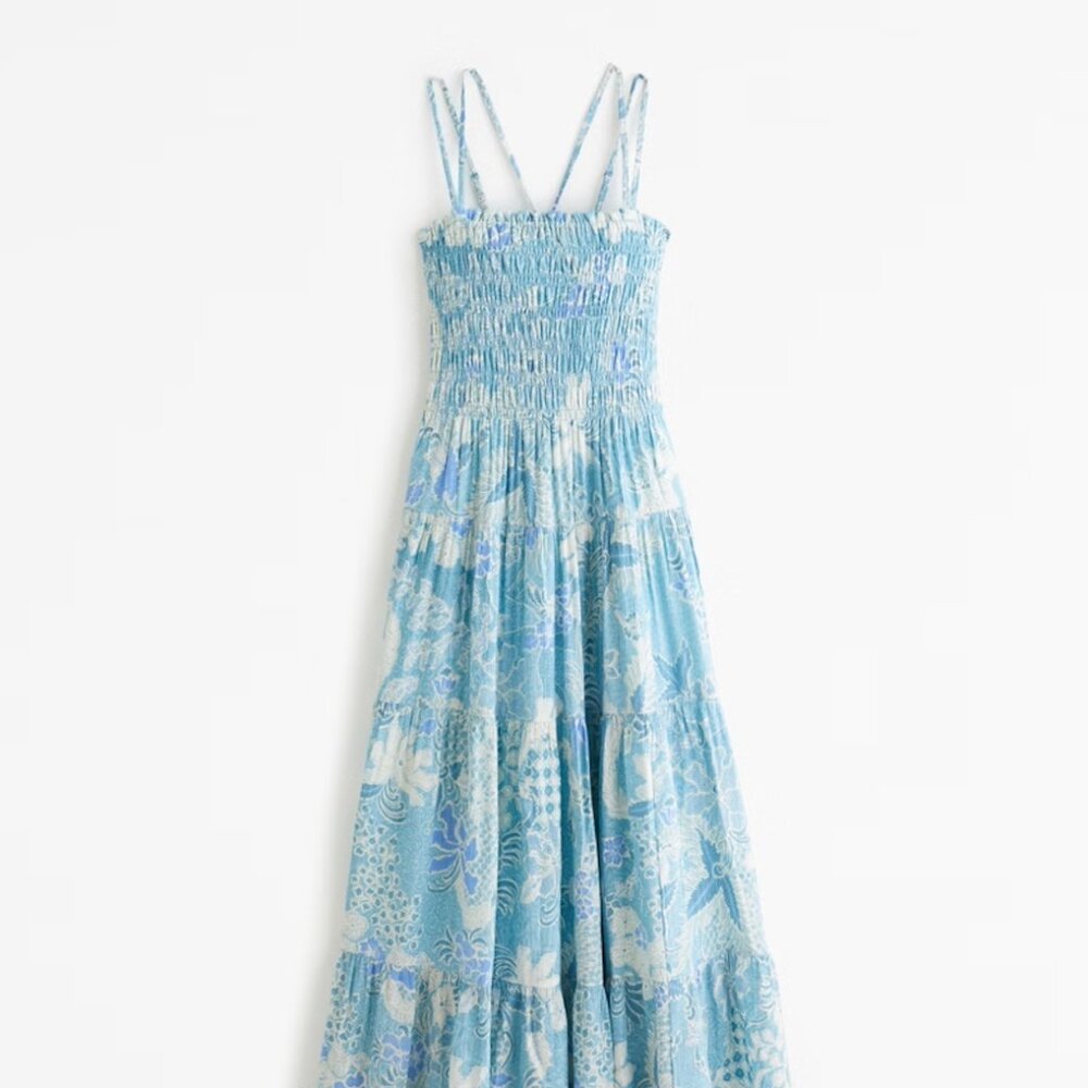 Abercrombie & Fitch Sky Blue Floral Tiered Maxi Dress
